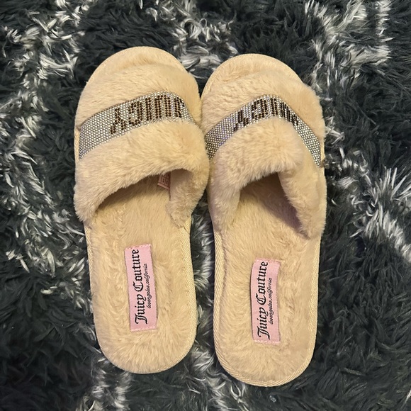 Juicy Couture Beige Furry Slides with Rhinestones - Picture 2 of 3